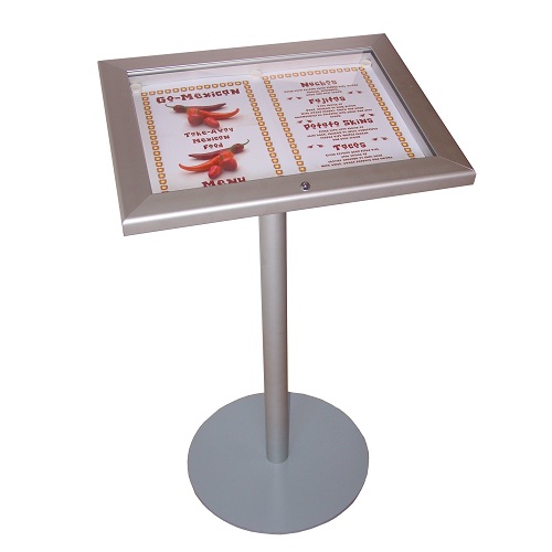 Lockable box on podium stand showing menu usable outdoors